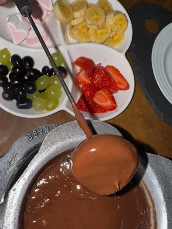 Fondue de chocolate durante a viagem